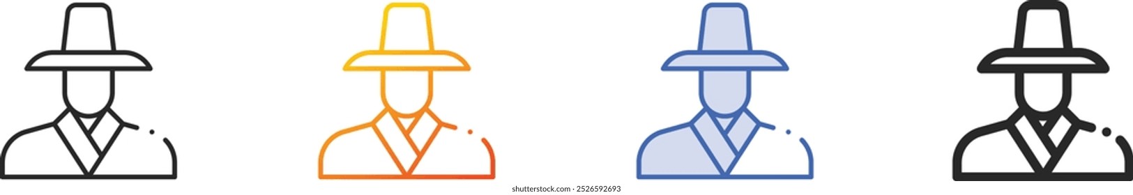 Icono coreano. Diseño lineal delgado, degradado, trazo azul y estilo audaz aislado sobre fondo blanco