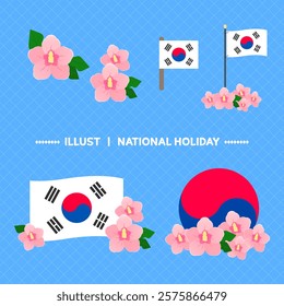 Korean Independence Movement, symbolic illustration using Taegeukgi and Mugunghwa. Vector illustration template set.