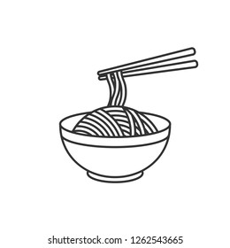 Korean, Japanese, Chinese food. Bowl with noodles.  Vector illustration