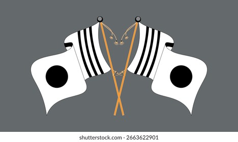 Korean and Japanese Flags Vector – Crossed Asian Nation Flags Illustration
