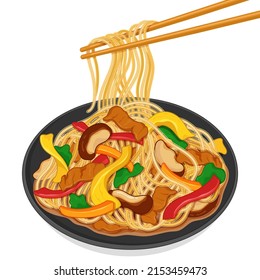 Korean japchae or chapchae (Stir-fried glass noodles and vegetables) illustration vector.