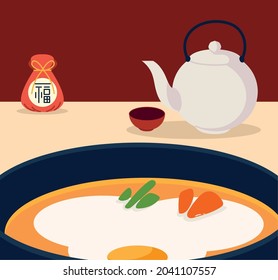 korean kettle and soup with a gift