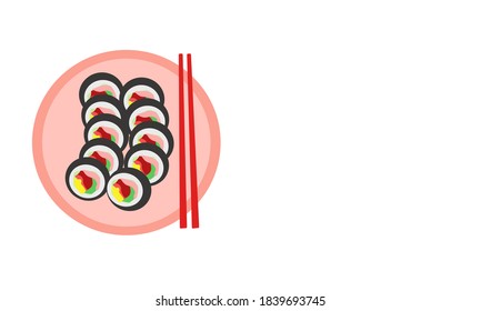 Korean kimbab and chopsticks, a vector graphics