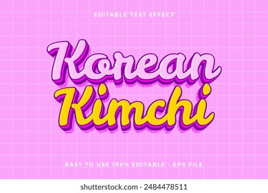 efecto de texto de Vector editable kimchi 3d coreano. efecto de texto de estilo de moda