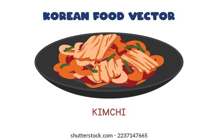 Koreanischer Kimchi - scharfe, pickierte pflanzliche Flachvektorgrafik, Cartoon-Stil mit Clips. asiatische Küche. Koreanische Küche. koreanische Küche