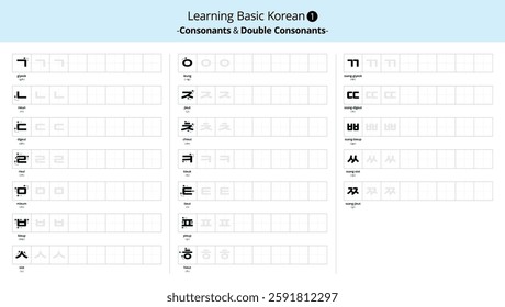 Korean language learning studying writing consonant vowel