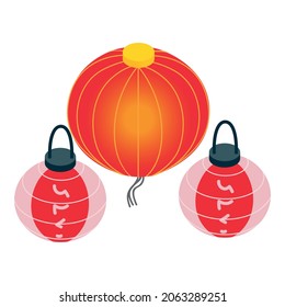 Korean lantern icon isometric vector. Red oriental paper flashlight icon. Lotus lantern festival, buddha birthday
