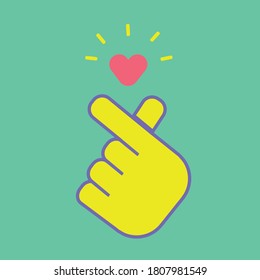 Korean love finger heart gesture. Symbol of love. Heart sign illustration.  Vector hand drawn design for print greeting cards, poster.