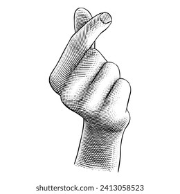 Korean Love finger Symbol illustration in engraving style