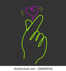 korean love hand sign vector drawing line