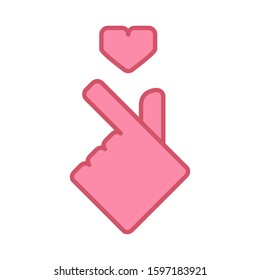 Korean love sign, geometric hand gesture of romance. Finger heart symbol