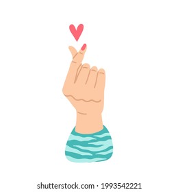 Korean love sign. Hand gesture, finger heart. Vector illustration