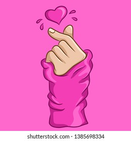 Korean love sign typography Fashion slogan for t-shirt print, valentine's day poster decoration. Korea finger heart vector illustration