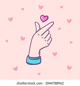 Korean love sign, valentine s day poster decoration. Korean finger as heart illustration