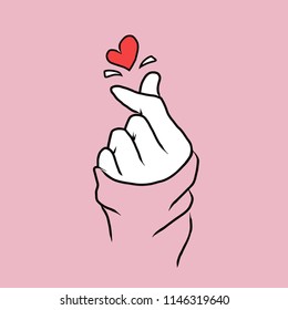 Korean love sign, valentine's day poster decoration. Korea finger heart vector illustration