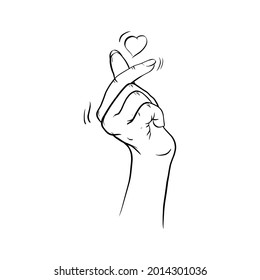 Korean love sign vector. Hand drawn Korea finger heart vector illustration