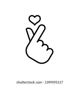 korean love sign vector icon, hand with heart symbol