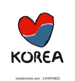 Korean love symbol. Hand drawn red and blue heart sign in national colors of  flag  South  Korea. Vector Hangul illustration