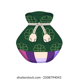 Bolsa da sorte coreana. Bolsa de presente de dinheiro para feriado lunar asiático. Bolsa da sorte para boa sorte, prosperidade. Korea bokjumeoni, charme tradicional. Ilustração vetorial gráfica plana isolada no plano de fundo branco