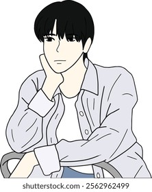 Korean male model illustration. an Asian model posing. very handsome model