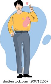 Korean Man In Bright Yellow Sweatshirt