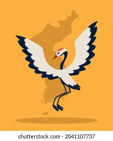 mapa coreano y diseño de aves grúas