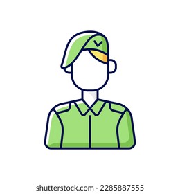 Korean military RGB color icon. Armed force. Soldier in uniform. Service duty. Guard officer. Person for protection. Korean culture. Traditional symbols of Korea. Isolated vector illustration