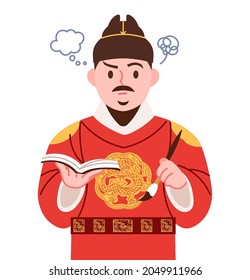 Korean national day 'Hangeul Day' concept person illustration. Simplified cute character of the great Korean 'Sejong the Great'.