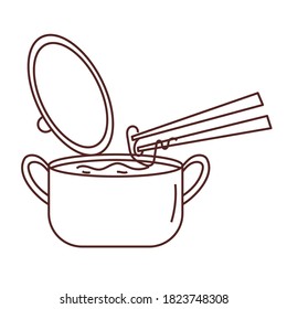 Korean noodles with a famous pot in Korean dramas. Korea Doodle element. 