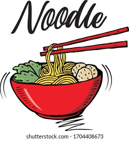  Korean noodles with kimchi and egg - Korean ramen style.Vector  illustration
