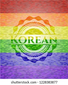Korean on mosaic background with the colors of the LGBT flag