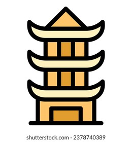 Korean pagoda icon outline vector. Chinese building. Palace ancient color flat