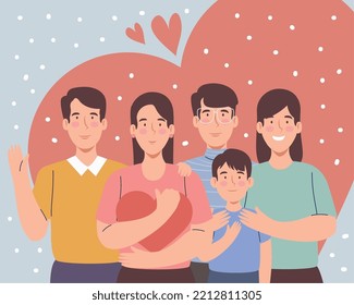 korean parents couples and son with heart