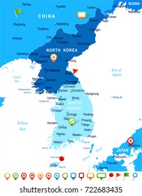 Korean Peninsula Map - Detailed Vector Illustration