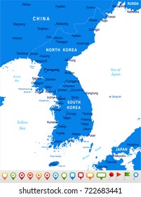 Korean Peninsula Map - Detailed Vector Illustration