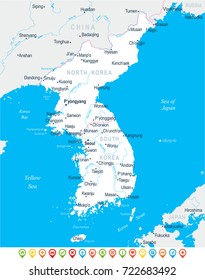 Korean Peninsula Map Detailed Vector Illustration Stock Vector (Royalty ...