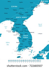 Korean Peninsula Map - Detailed Vector Illustration