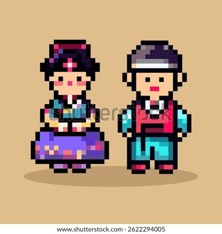 Korean pixel art character vector.