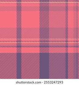 Cheque coreano de la textura de la tela escocesa, tela de Vector del fondo de la franela. Patrón de San Valentín tartán textil sin costuras en rojo y violeta paleta de colores.