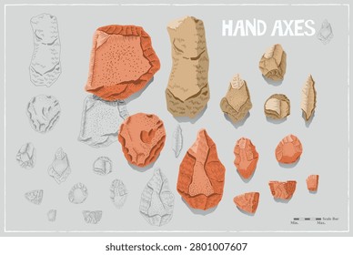 Korean Prehistoric Artifact Archive Paleolithic Handaxes and Lithic Tools Detailed Vector Illustration Set