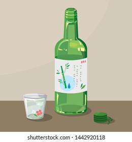 Korean sake soju illustration. Vector EPS10