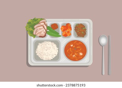 Korean school lunch, no leftovers day, bossam vector illustration