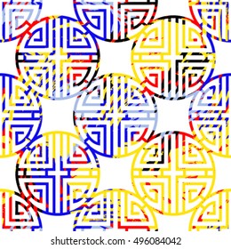 Korean seamless pattern. Korean traditional symbols set. Vector illustration. Asian style texture with brush stroke
