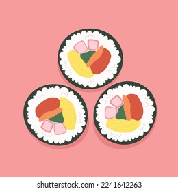 Imagen vectorial de los rollos de arroz con algas marinas de Corea