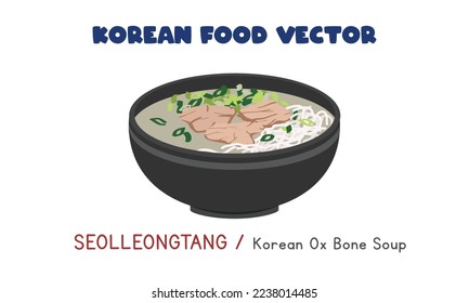 Korean Seolleongtang - Korean Ox Bone Soup flat vector design illustration, clipart cartoon style. Asian food. Korean cuisine. Korean food