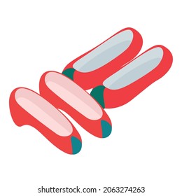 Korean shoes icon isometric vector. Two pair of colorful red korean rubber shoes. Traditional footwear, part of national costume, culture