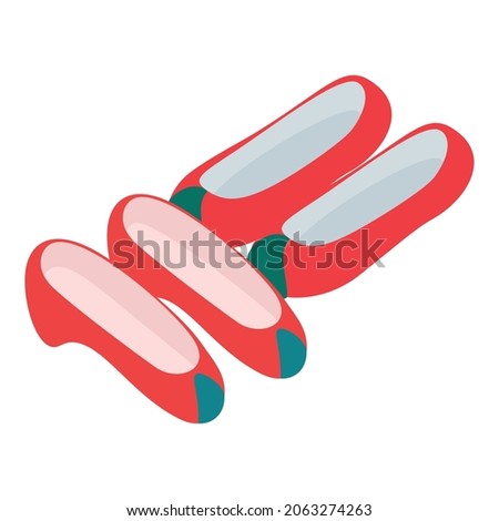 Korean shoes icon isometric vector. Two pair of colorful red korean rubber shoes. Traditional footwear, part of national costume, culture
