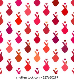 Korean Sign icon symbol hand shape heart charity. Vector seamless pattern a message of love hand gesture, for the web and print. The hand folded into a heart symbol.