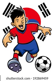 Korean soccer player with flag background