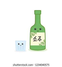 Korean Soju Bottle And Cup Vector Illustration Background